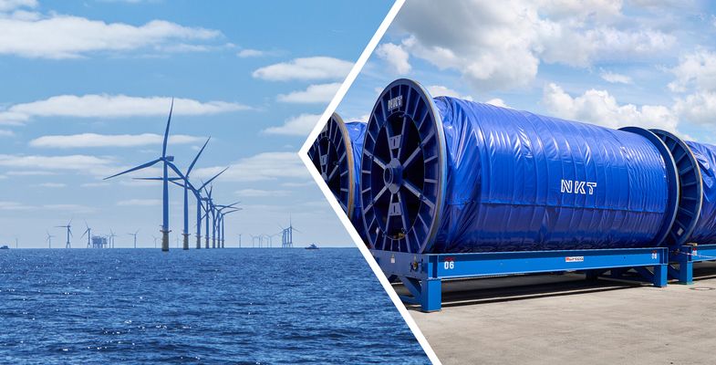 wind turbines offshore and cable drums