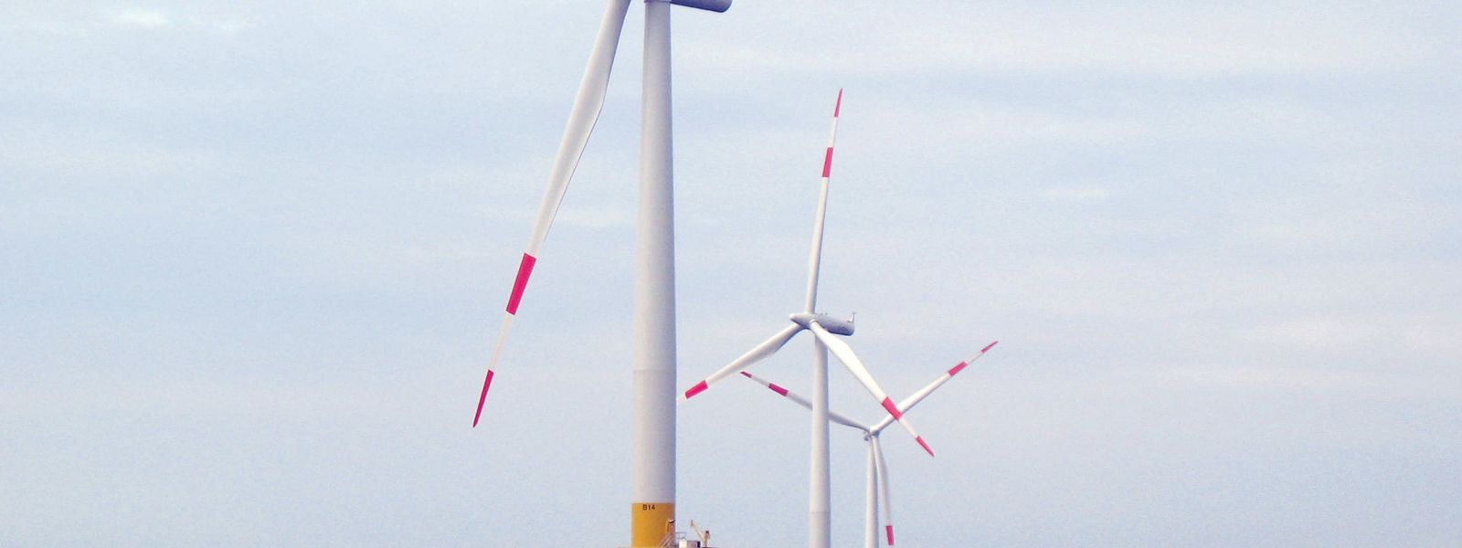 Three windmills at sea